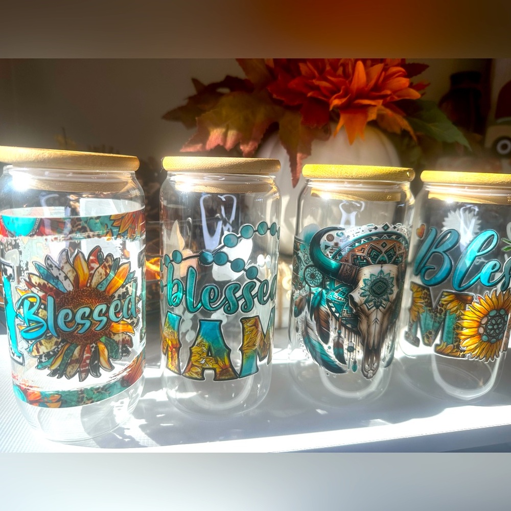Country chic blessed mama glass set